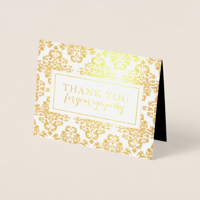 Funeral Thank You Cards | Gold Damask Foil Pattern (Front)