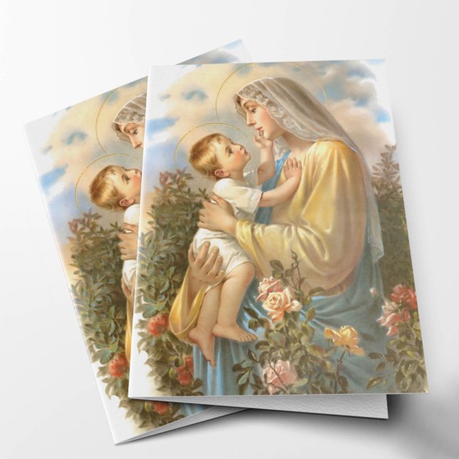 Funeral Thank You Cards | Good & Gentle Mother 01 (Good and Gentle Mother Blessed Mother Catholic Religious Sympathy Bereavement Funeral Thank You Card)