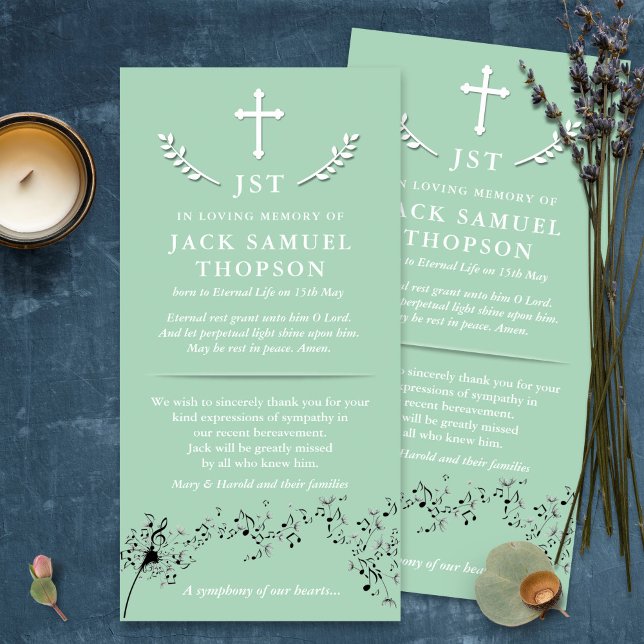 Funeral Thank You Cards | Heart Symphony & Cross (funeral thank you cards, bereavement, elegant, simple, celebration of life, sympathy card)