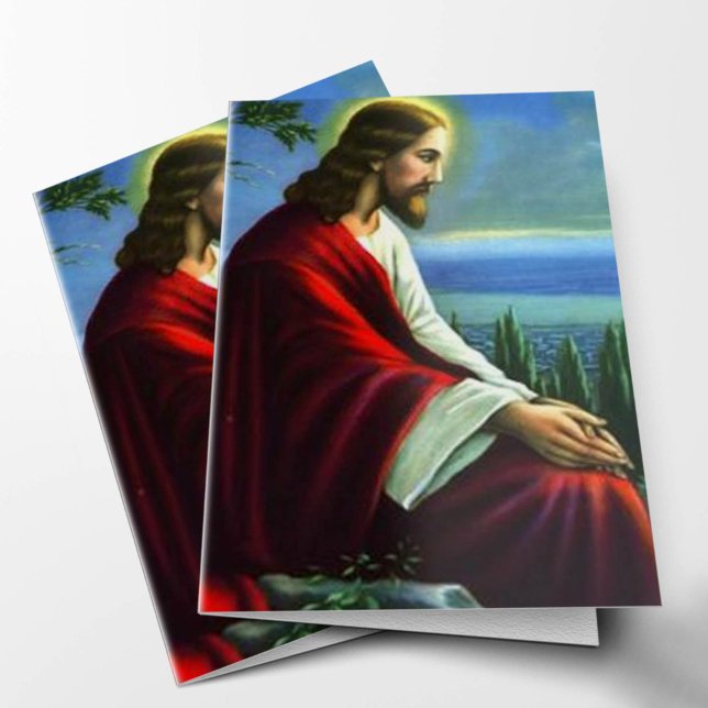 Funeral Thank You Cards | Jesus Christ Praying 02 (Jesus Christ Praying Memorial Sympathy Bereavement Funeral Thank You Card)