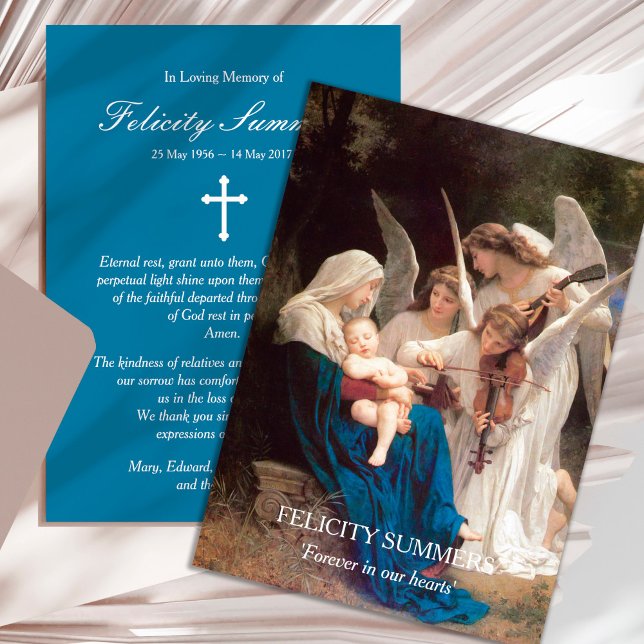 Funeral Thank You Cards | Mary Song of Angels (Mary Song of Angels Sympathy Bereavement Memorial Funeral Thank You Card)