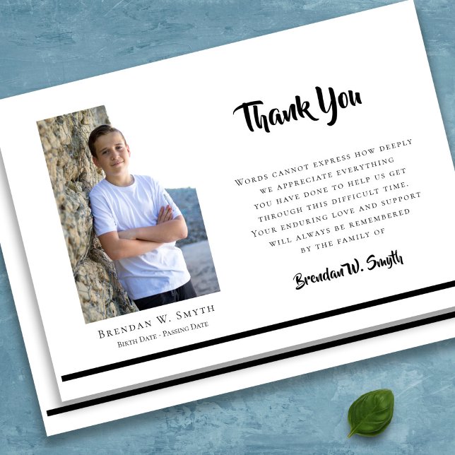 Funeral Thank You Cards | Modern Style (Modern Bereavement Photo Sympathy Funeral Thank You Card)
