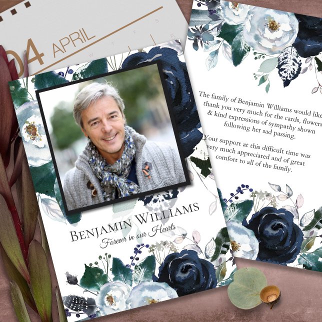 Funeral Thank You Cards | Navy Peony (funeral thank you cards, bereavement, elegant, simple, celebration of life, sympathy card)