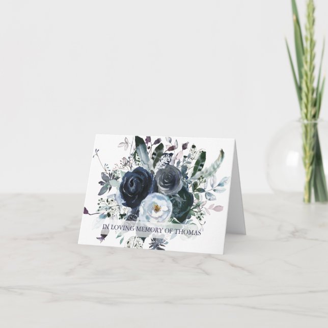 Funeral Thank You Cards | Navy & White Peonies 1 (Front)