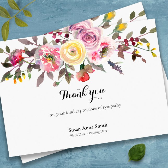 Funeral Thank You Cards | Peaceful Florals (Peaceful florals bereavement sympathy memorial funeral thank you card)