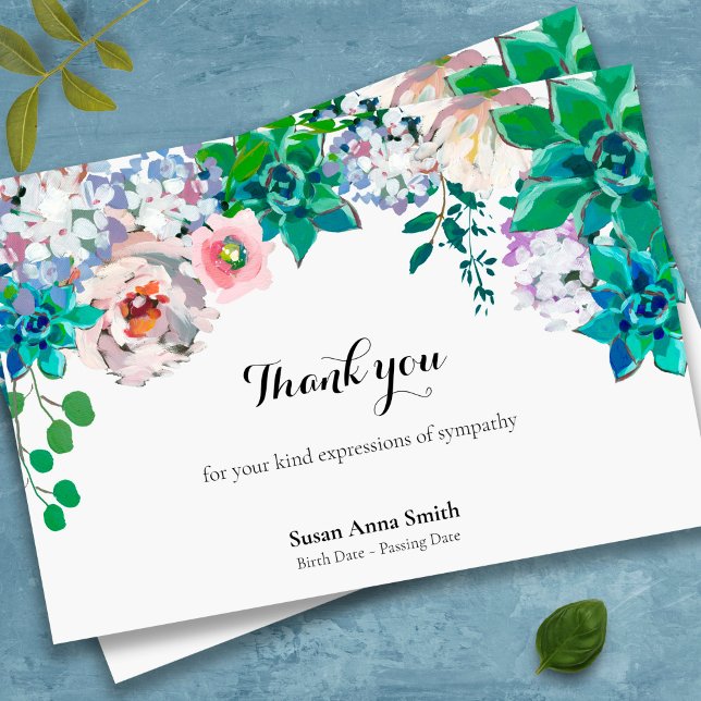Funeral Thank You Cards | Peaceful Garden (floral bereavement sympathy memorial funeral thank you card)