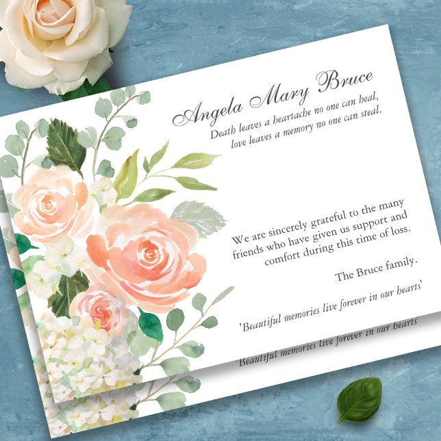 Funeral Thank You Cards | Peach Roses (Peach Roses watercolor floral sympathy bereavement funeral thank you card)