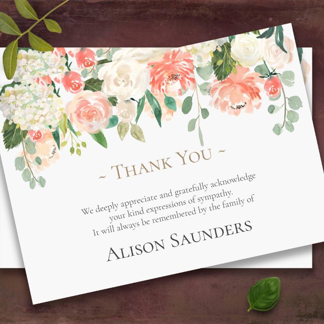 Funeral Thank You Cards | Peaches & Cream Floral (Peaches and cream sympathy funeral thank you card)