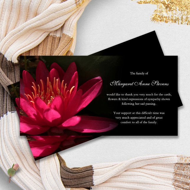 Funeral Thank You Cards | Pink Waterlily (funeral thank you cards, bereavement, elegant, simple, celebration of life, sympathy card)