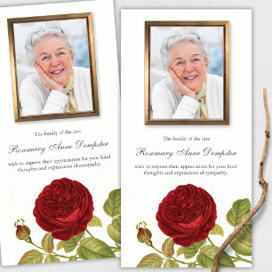 Funeral Thank You Cards Red Rose & Photo