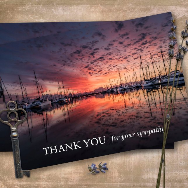 Funeral Thank You Cards | Sunset at the Docks (Sympathy Photo Celebration of Life, In Loving Memory, Forever in our Hearts Funeral thank you cards)