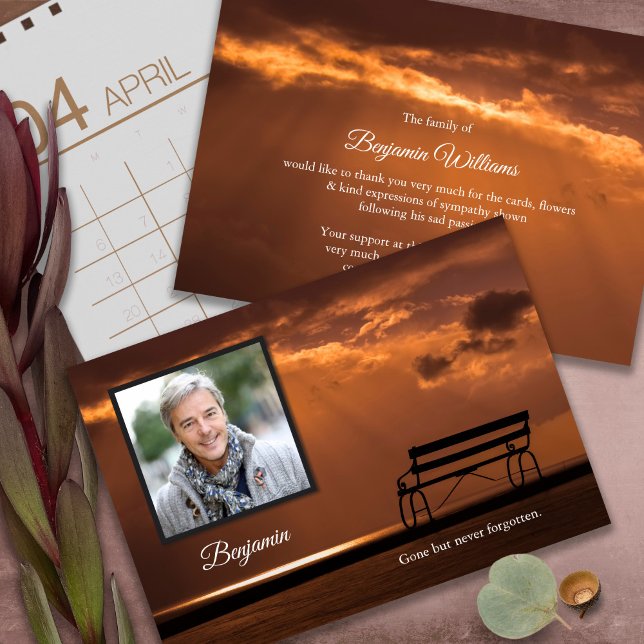 Funeral Thank You Cards | Sunset with Photo (funeral thank you cards, bereavement, elegant, simple, celebration of life, sympathy card)