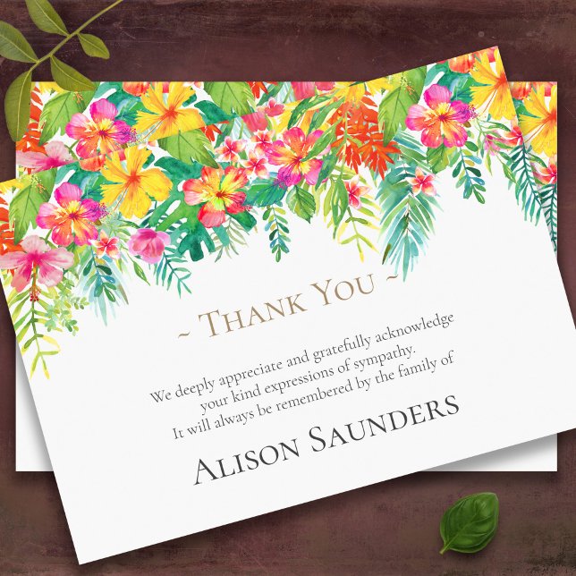 Funeral Thank You Cards | Tropical Flowers (Tropical Florals Bereavement Memorial Sympathy Funeral Thank You Cards)