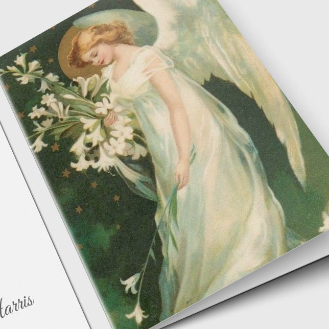 Funeral Thank You Cards | Vintage Angel (Vintage Angel Sympathy Memorial Photo Funeral Thank You Card)