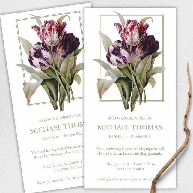 Funeral Thank You Cards | Vintage Tulips (funeral thank you cards, bereavement, elegant, simple, celebration of life, sympathy card)