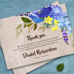 Funeral Thank You Cards Watercolor Flowers