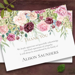 Funeral Thank You Cards   Watercolor Rose Garden