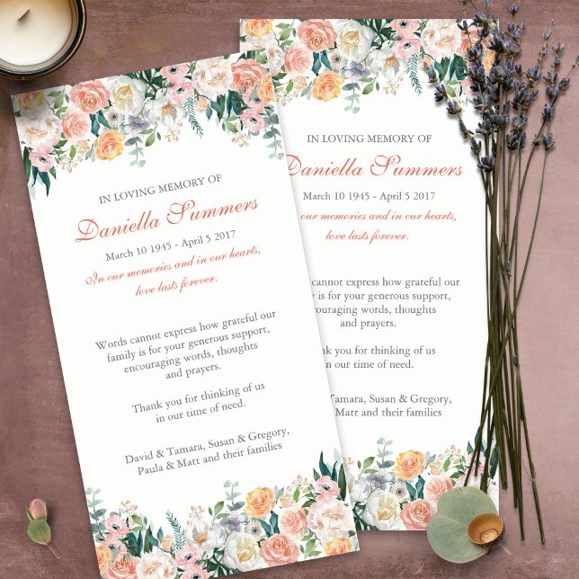 Funeral Thank You Cards | Watercolor Roses 1 (funeral thank you cards, bereavement, elegant, simple, celebration of life, sympathy card)