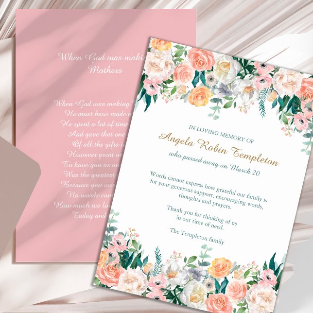 Funeral Thank You Cards | Watercolour Roses (Watercolor Roses Sympathy Bereavement Memorial Funeral Thank You Card)
