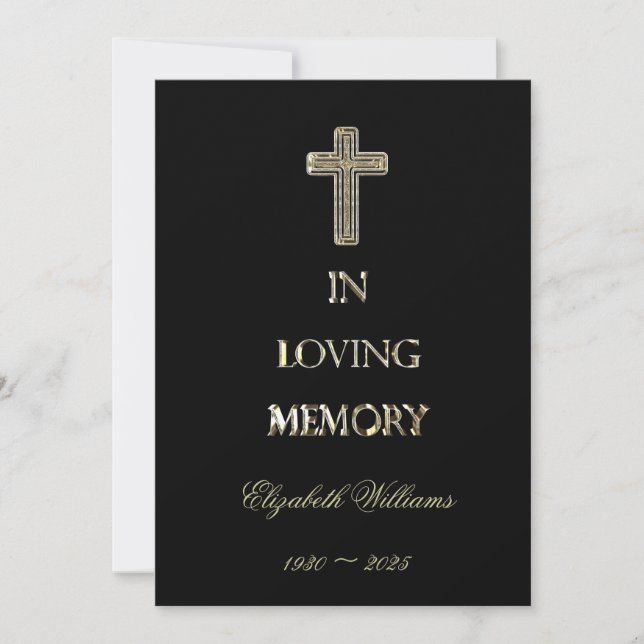 Funeral Thank You Elegant Black and Gold Card (Front)