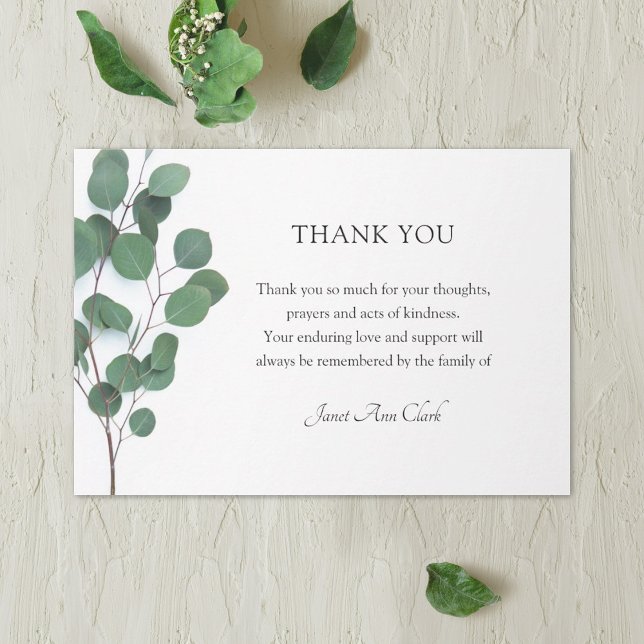 Funeral Thank You Eucalyptus Leaves Note Card (Creator Uploaded)