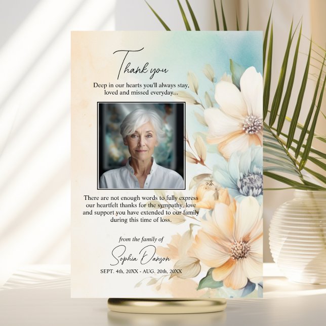 Funeral Thank you Flowers Green Beige | PHOTO Card (Funeral Thank you Flowers Green Beige  PHOTO Card)