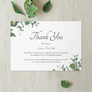 Funeral Thank You Green leaves Note Card