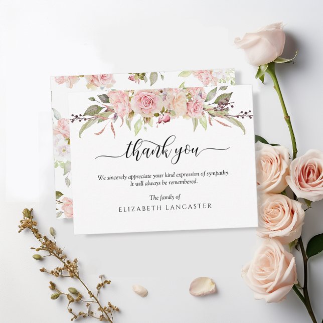 Funeral Thank You Note, Blush Floral Card (Creator Uploaded)