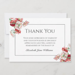 Funeral Thank You Note Card    Watercolor Poppies
