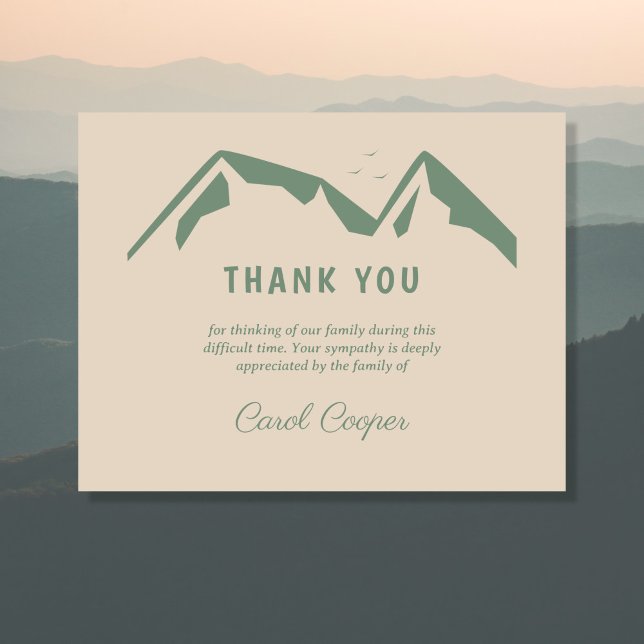 Funeral Thank You Note Card with Green Mountains (Funeral Thank You Note Card with Green Mountains)