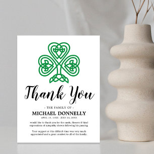 Funeral Thank You Note   Celtic Shamrock Card