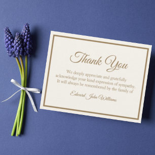 Funeral Thank You Note Golden Border Bereavement Card