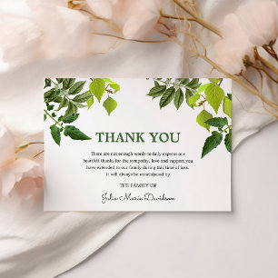 Funeral Thank You Note Green Leaves Card