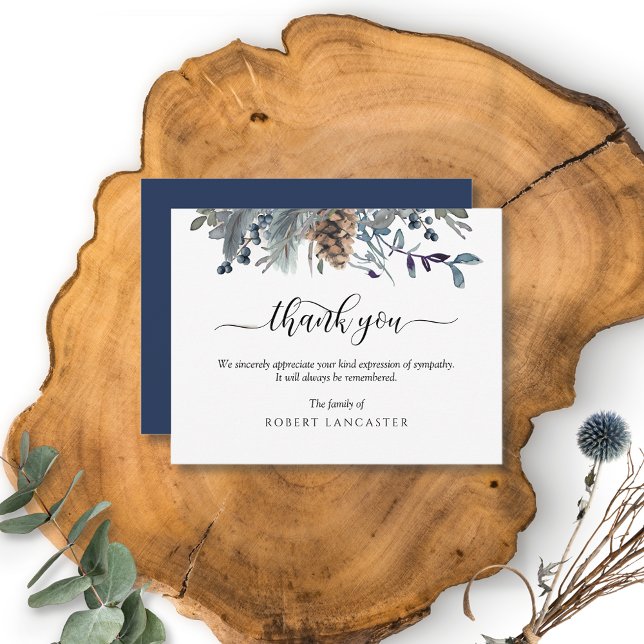 Funeral Thank You Note, Rustic Blue Foliage (Creator Uploaded)