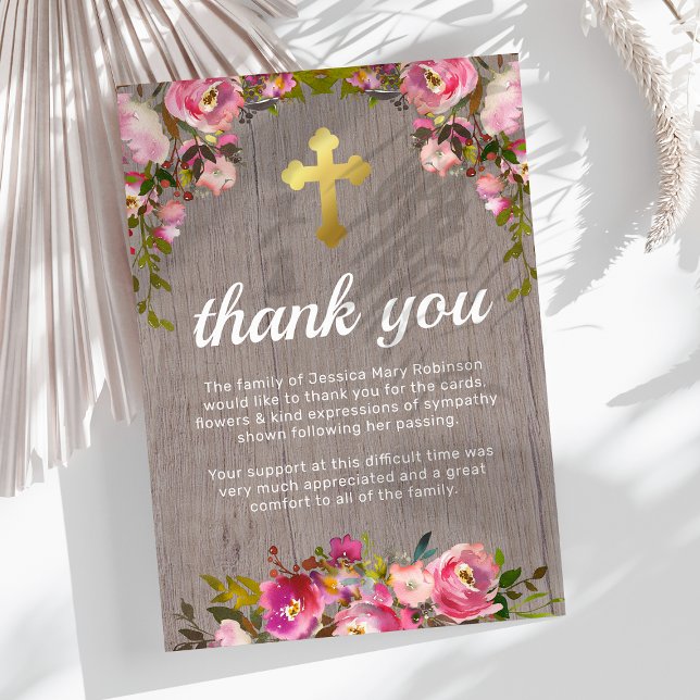 Funeral Thank You Note | Rustic Pink Floral Card (Creator Uploaded)