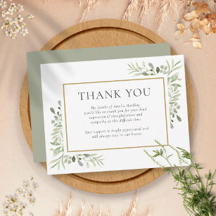 Funeral Thank You Note Watercolor Floral Card