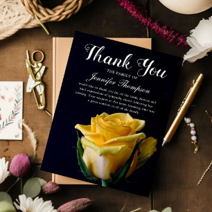 Funeral Thank You Yellow Rose Bereavement Card