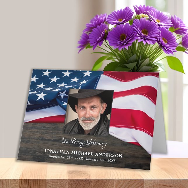 Funeral Veteran Photo Memorial American Flag Thank You Card (Creator Uploaded)