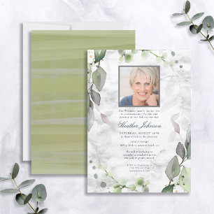 Funeral Watercolor Botanical Greenery Marble Photo Invitation
