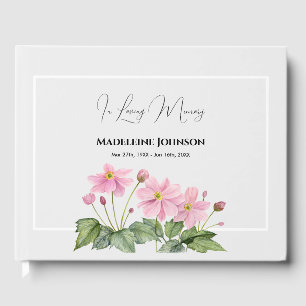 Funeral Watercolor Gentle Pink Japanese Anemone Guest Book