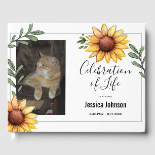 Funeral Watercolor Sunflowers Celebration of Life Guest Book