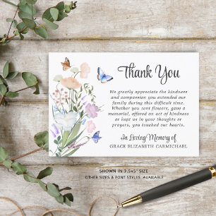 Funeral Watercolor Wildflowers Butterfly Thank You Card