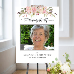 Funeral Welcome Photo Blush Pink Floral Sign