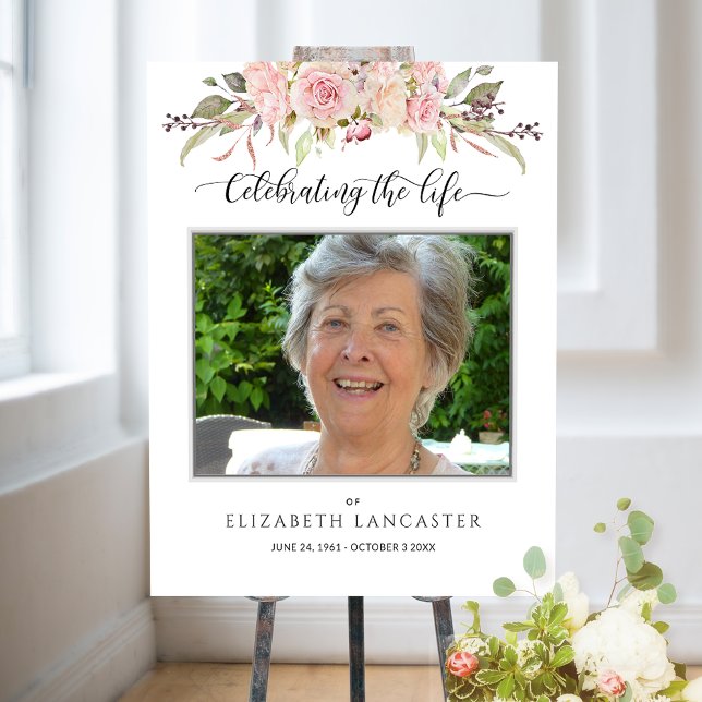 Funeral Welcome Photo Blush Pink Floral Sign (Creator Uploaded)