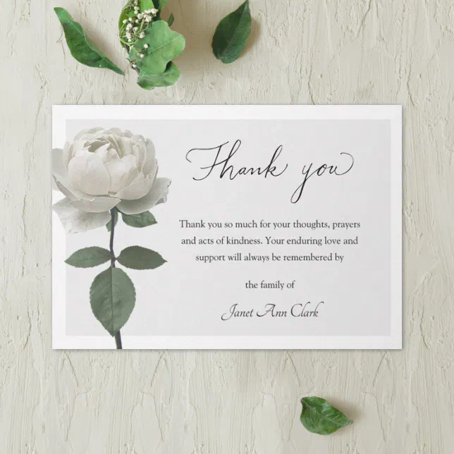 Funeral White Rose Thank You Note Card | Zazzle