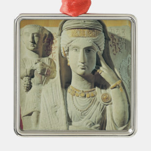 Funerary relief with a female figure metal ornament