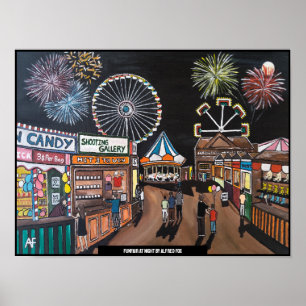Funfair at Night Painting by Alfred Fox Poster