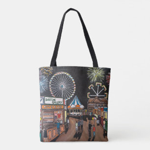 Funfair at Night Painting by Alfred Fox Tote Bag
