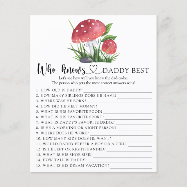 Fungi baby shower Who knows daddy best game (Front)
