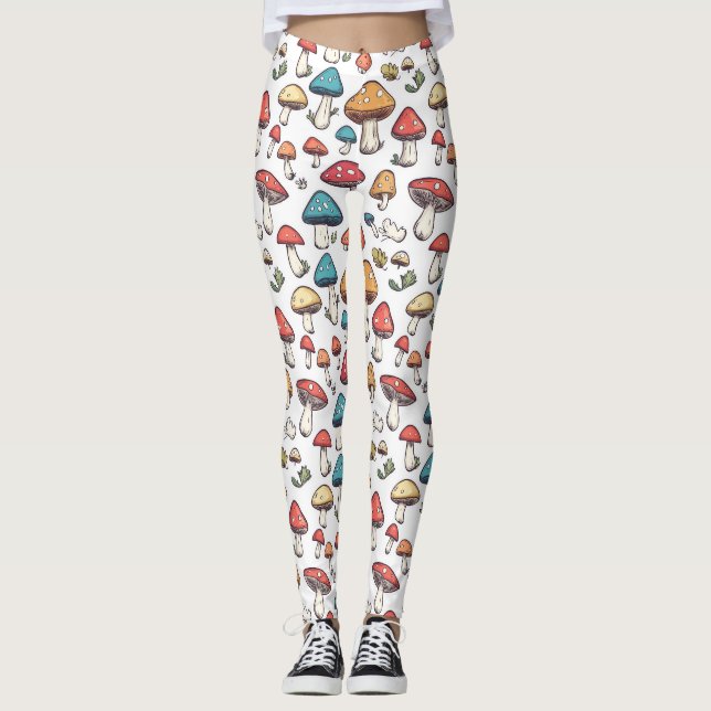 Fungi Fancy: A Whimsical Mushroom Doodle Leggings (Front)